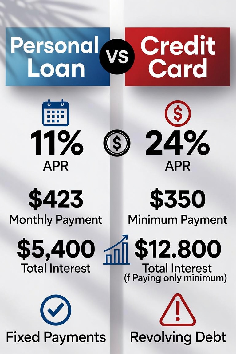Personal Loan vs Credit Card comparison chart